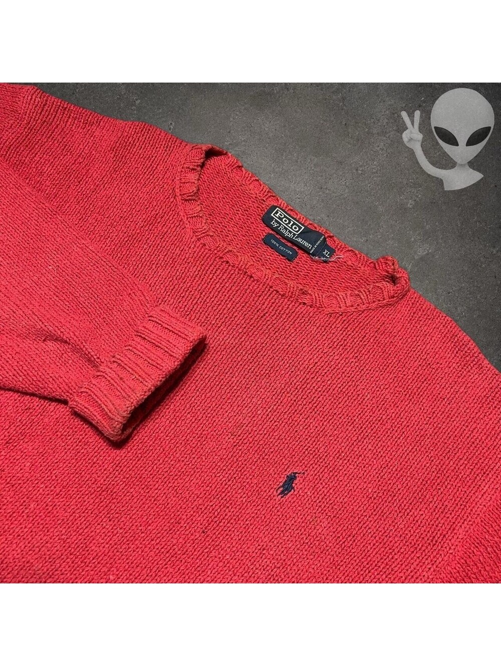 Polo Ralph Lauren Knit Crewneck Sweater Mens XL Orange-Red Cotton Pony Vintage